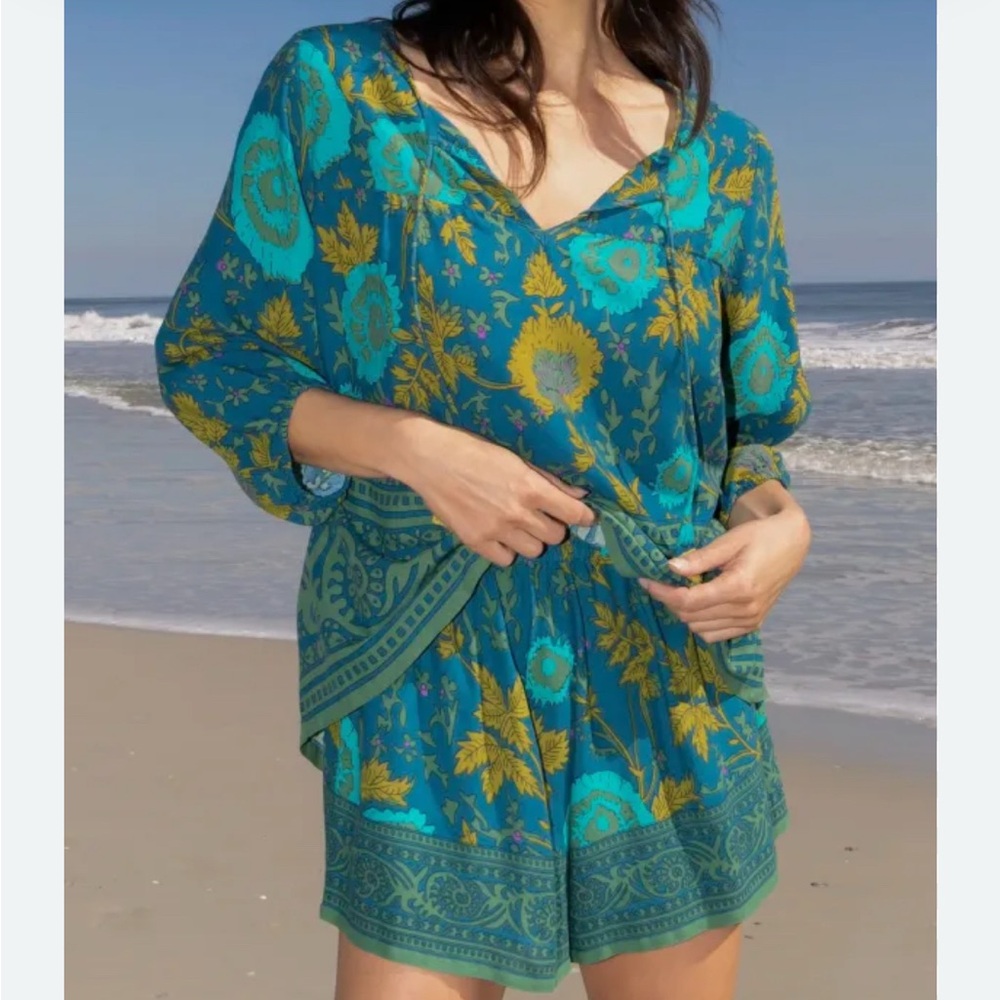 NATURAL LIFE Teal and Yellow High Waist Shorts